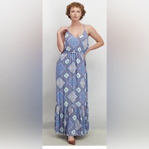 NWT GUESS Women Augustina Maxi Party Dress, Blue Bird Combo